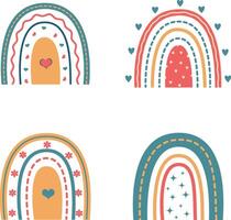 Hand Drawn Boho Rainbow. Isolated Element on White Background. Scandinavian Style, Cartoon Vector Illustration.