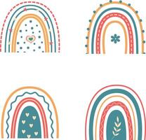 Hand Drawn Boho Rainbow. Isolated Element on White Background. Scandinavian Style, Cartoon Vector Illustration.