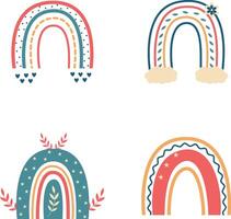 Hand Drawn Boho Rainbow. Isolated Element on White Background. Scandinavian Style, Cartoon Vector Illustration.