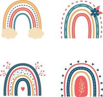 Hand Drawn Boho Rainbow. Isolated Element on White Background. Scandinavian Style, Cartoon Vector Illustration.