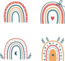 Hand Drawn Boho Rainbow. Isolated Element on White Background. Scandinavian Style, Cartoon Vector Illustration.