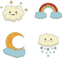 Kawaii Weather Character with Cute Flat Cartoon Design. Vector Illustration.