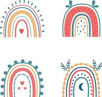 Hand Drawn Boho Rainbow. Isolated Element on White Background. Scandinavian Style, Cartoon Vector Illustration.