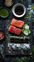 AI generated Some raw ingredients to make sushi photo