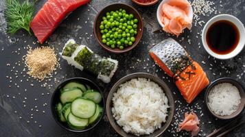AI generated Some raw ingredients to make sushi photo