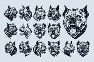 AI generated Bundle of silhouette bulldog head illustration design vector