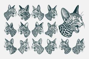 AI generated Profile side view of egyptian mau cat head illustration design set vector