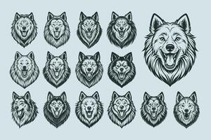 ai generado colección de ladrido Samoyedo perro cabeza ilustración diseño vector