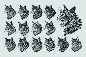 AI generated Hand drawing side view meowing siberian cat head illustration design set vector