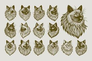 AI generated Illustration of profile side himalayan cat head vector design set