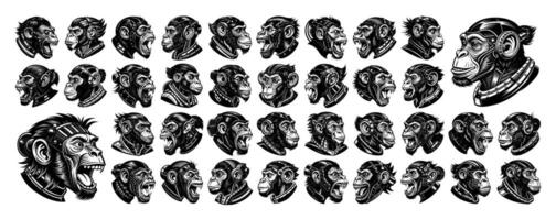 AI generated Side view of futuristic robot cyborg monkey head illustration design set vector