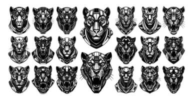 AI generated Futuristic puma cyborg head in front view illustration design bundle vector