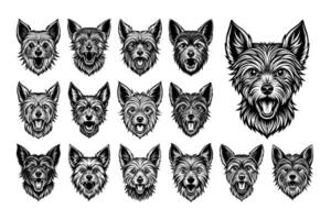 AI generated Barking Yorkshire terrier dog head illustration design set vector