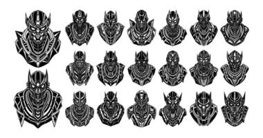 AI generated Set of mecha robot head silhouette design vector
