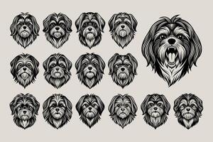 ai generado diferente cara de shih tzu perro ilustración diseño conjunto vector