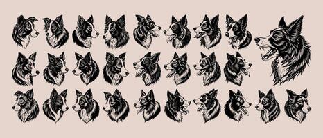 AI generated Collection of hand drawn side view border collie dog head design vector