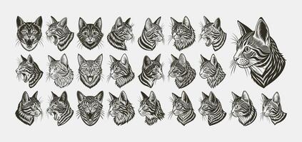 AI generated Collection of side view american bobtail cat head design vector