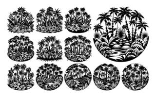ai generado mano dibujado circulo palma árbol selva diseño vector conjunto