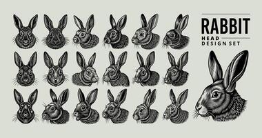 AI generated Collection of hand drawn side view rabbit head design vector