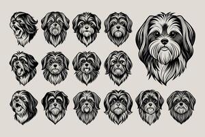 AI generated Flat Shih tzu dog head illustration design collection vector