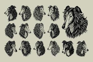 AI generated Side view of hand drawn borzoi dog head tshirt design set vector