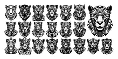 AI generated Front view of machine cyborg cheetah head illustration design set vector