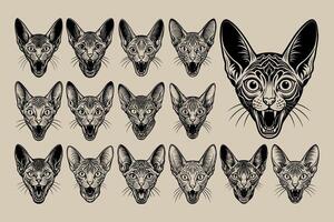 AI generated Detailed meowing cornish rex cat head illustration design bundle vector