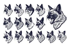 AI generated Flat detail meowing balinese cat head in side view design vector set