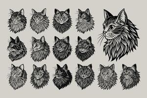 AI generated Side view of drawing persian cat head illustration design set vector