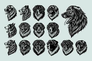 AI generated Flat detailed hand drawn side view newfoundland dog head design set vector