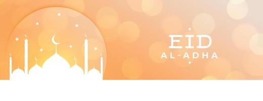 eid al adha mubarak islamic festival with mosque bokeh banner vector