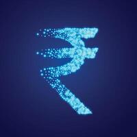 rupia símbolo hecho con brillante azul partículas efecto vector