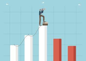 Man looks through binoculars at top of graph vector