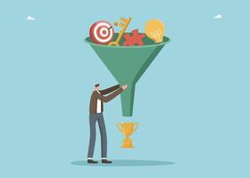 Man using funnel makes winning cup vector