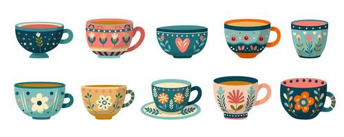 Collection of vintage tea cups vector