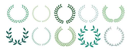 green leaves laurel wreath collection design vector