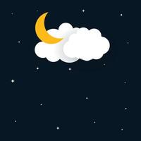 flat papercut style moon stars and clouds background vector