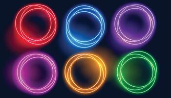 set of colorful neon circle glowing frames vector