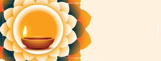 happy diwali diya and flower decoration banner design vector