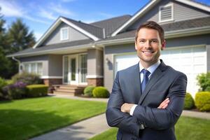 AI generated Smiling Real Estate Agent in Front of Property photo
