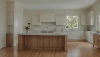 AI generated Modern contemporary kitchen room interior. Generative AI illustration. photo