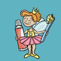 Tooth fairy with toothpaste and toothbrush, vector illustration