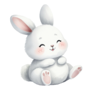 AI generated white rabbit watercolor graphics on isolated background png