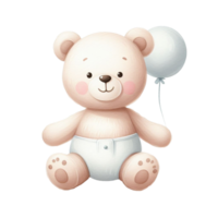 AI generated graphic of a white baby teddy bear on an isolated background png