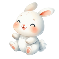 AI generated white rabbit watercolor graphics on isolated background png