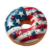 ai generiert Grafik von ein Krapfen bedeckt mit Glasur im das Farben von das amerikanisch Flagge png