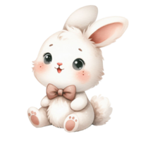 AI generated white rabbit watercolor graphics on isolated background png