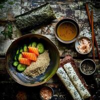 AI generated Some raw ingredients to make sushi photo