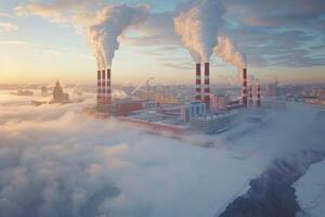 AI generated Air pollution from industries process professional photography photo