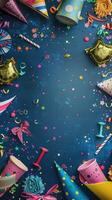 AI generated Colorful birthday background with multicolor party items photo